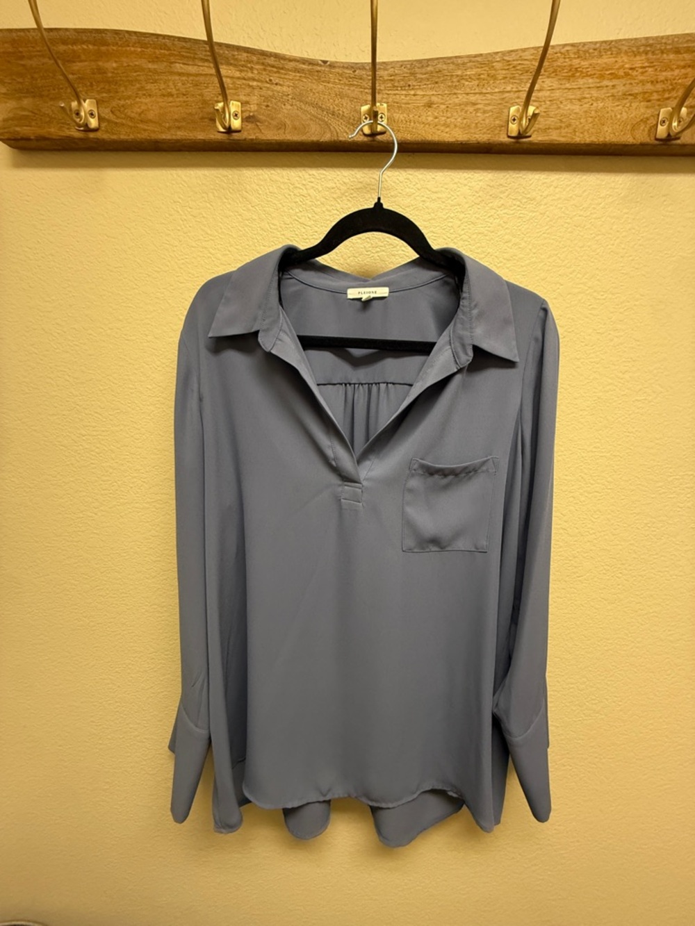 Pleione Slate Blue Collared Blouse